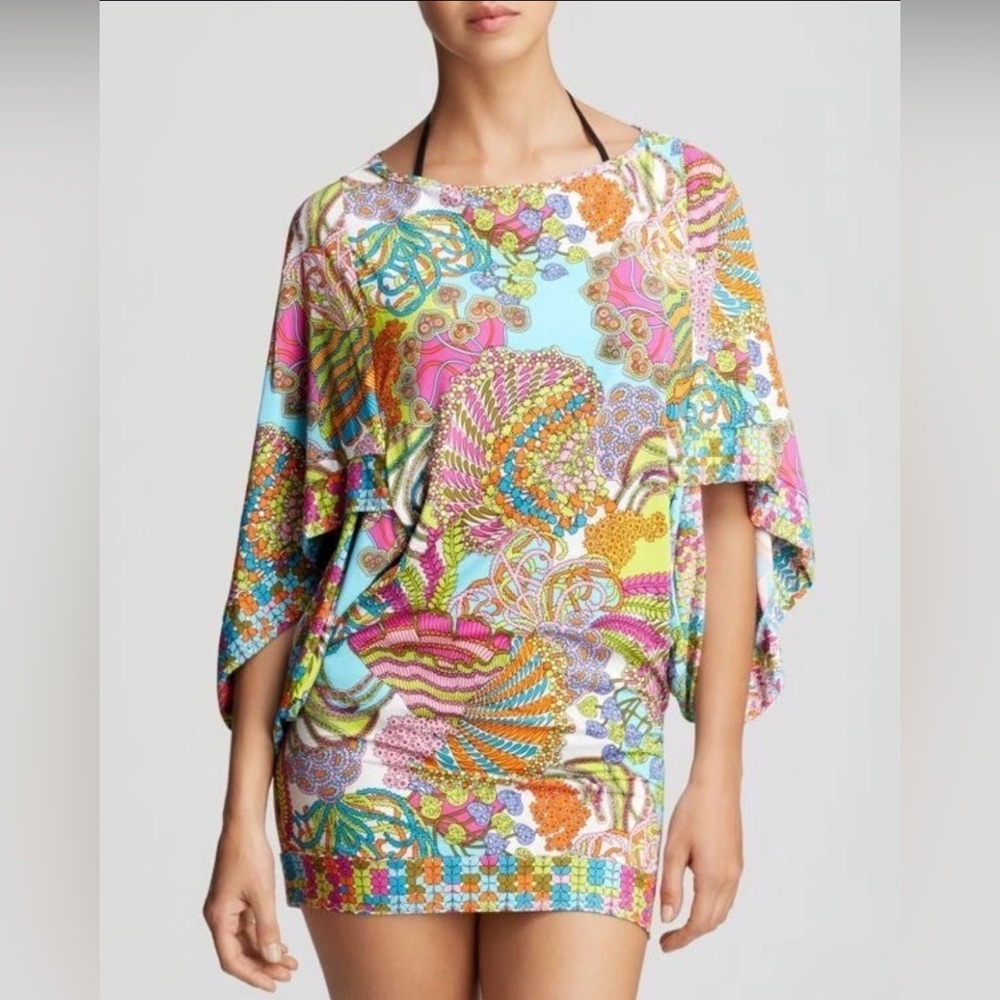 Trina Turk CORAL REEF Tunic Swim Cover Kaftan Dress NWOT $168 Medium Beach Vacay
